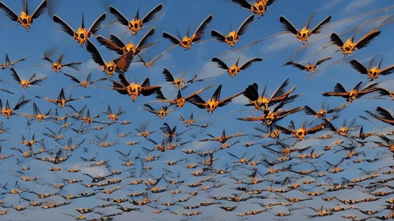 frightening winged creatures flying over the ground