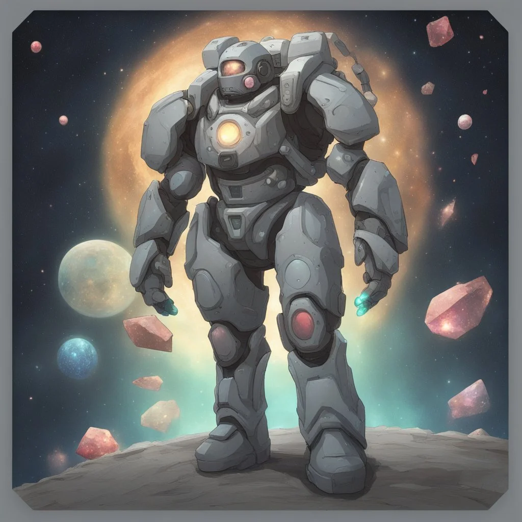 A battle suit made of galaxies and stars with a glove that has seven endless stones