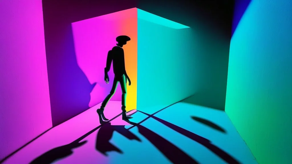 shadow made of different colors of a person entering virtual reality