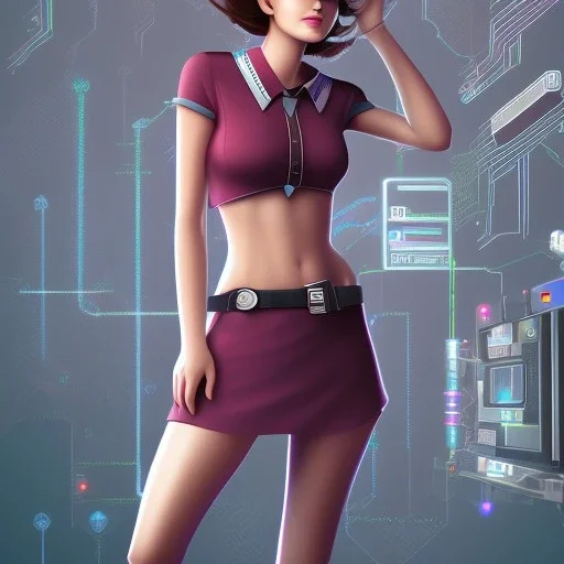 A short haired, light breasted female computer engineer