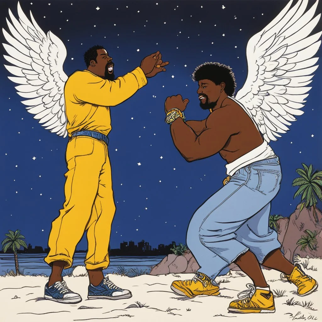 [illustration for 3 feet high and rising, de la soul (1989)] Jacob wrestling with angel