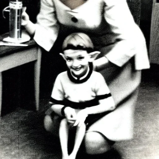 Old 1950s photo of elf with a child