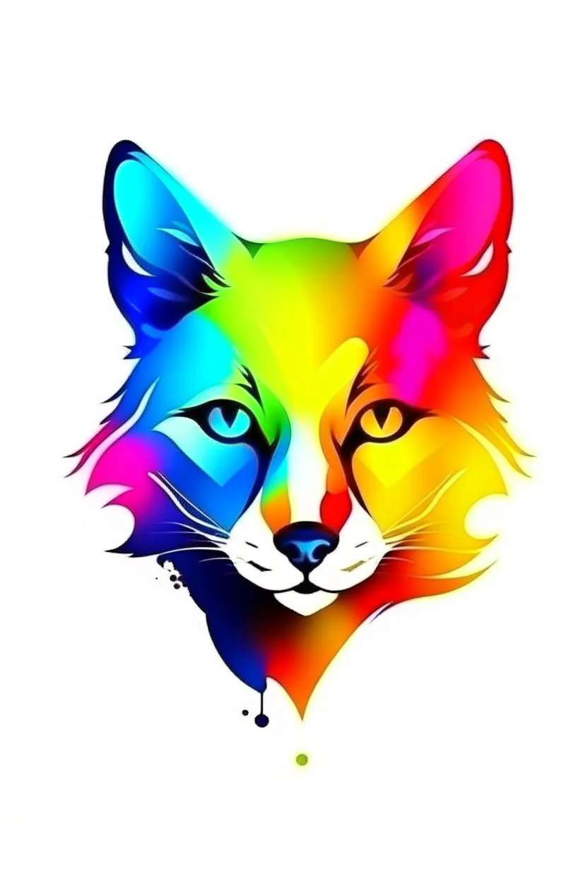 high quality, logo style, Watercolor, powerful colorful fox face logo facing CAT WITH DOG, no black ground, vector, 4k