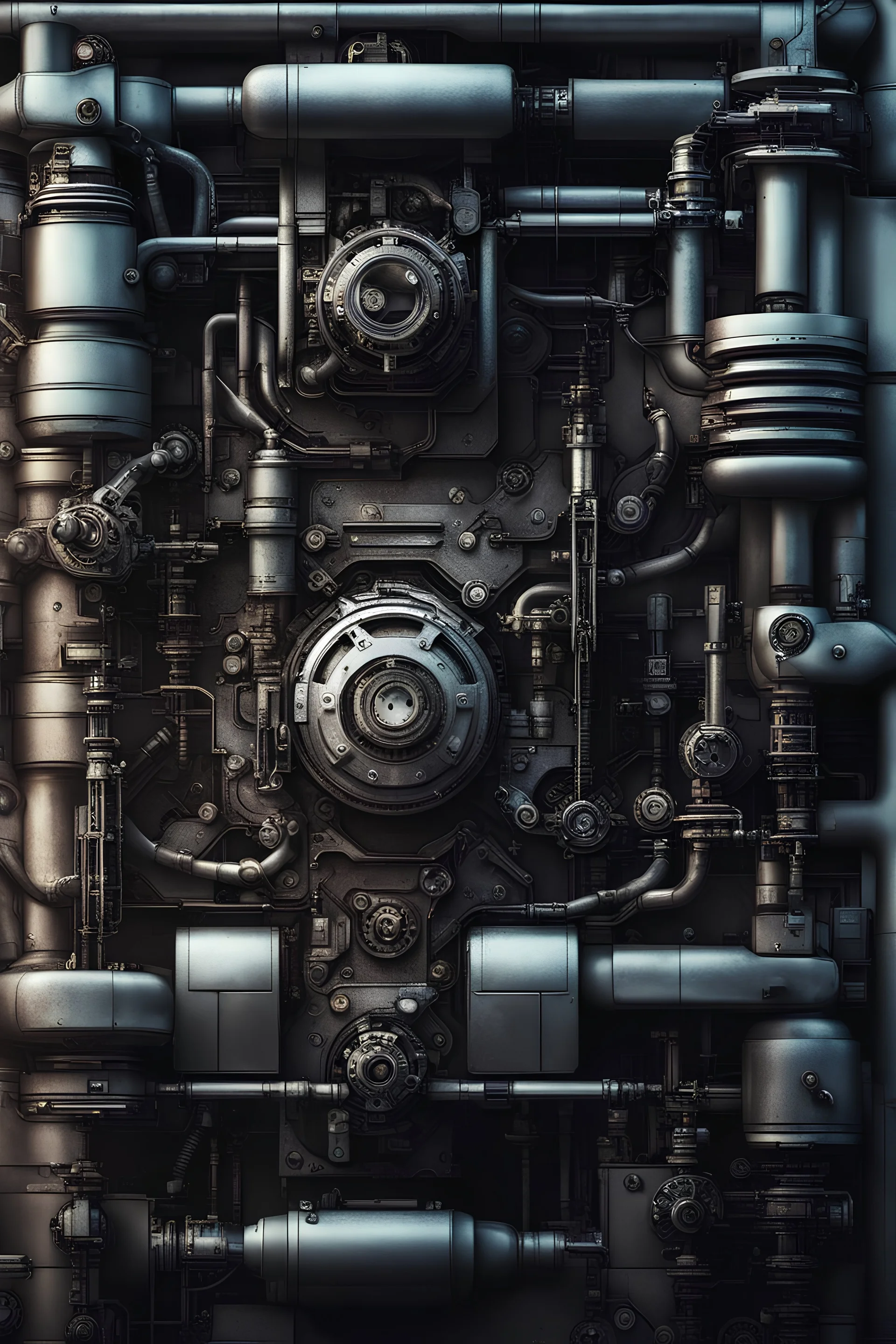 Mechanical, cyber-mechanical, cyberpunk, mechanical wall, futuristic design, photo-realistic, photography, style raw