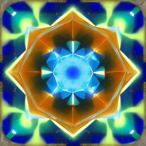 a blue metallic 4d cube inside a 4d orange rotating cube in a 4 dimension environment