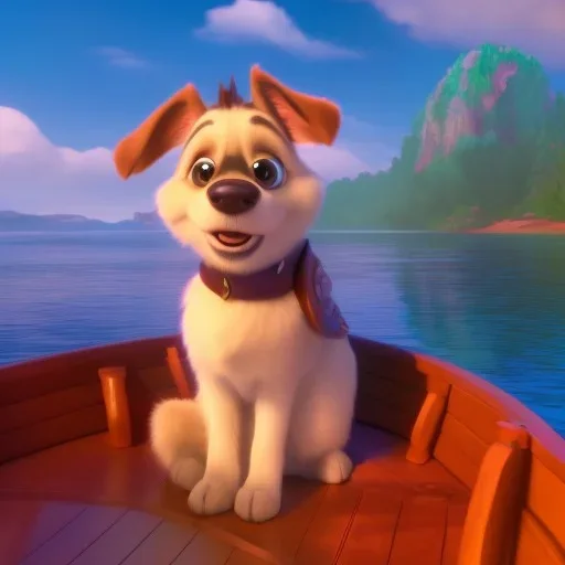 Cute dog on a wooden boat