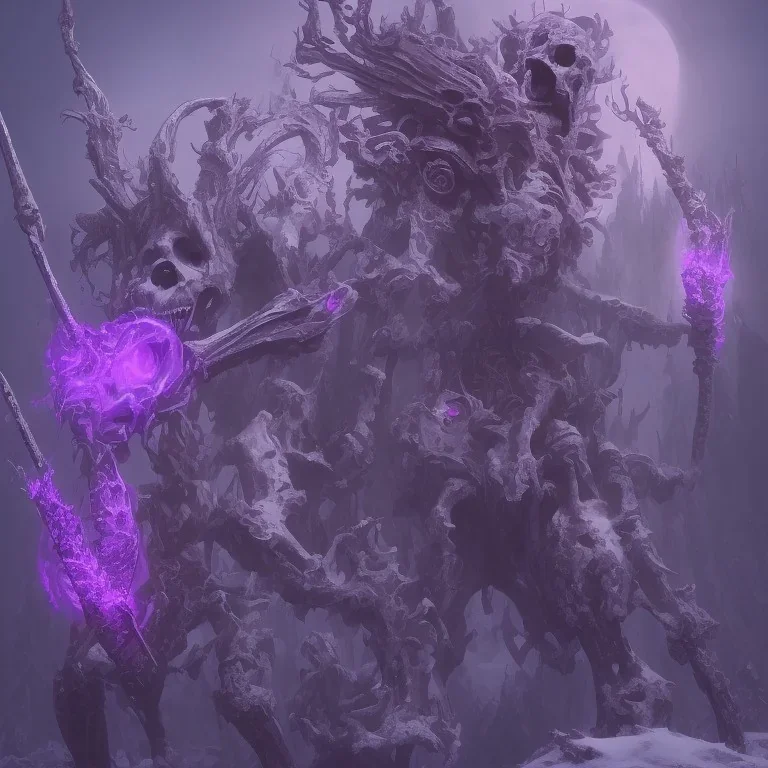 dark skeleton snow frozen skull mountain giant titan purple pink decay frozen screaming cyborg sword