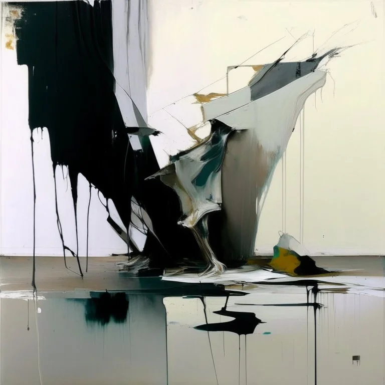 Empty Minimal contemporary abstract flat landscape painting. Concrete. Big brushstrokes. Twisted fragments of bodies. Drips of paint. style of Justin Mortimer and Adrian Ghenie.