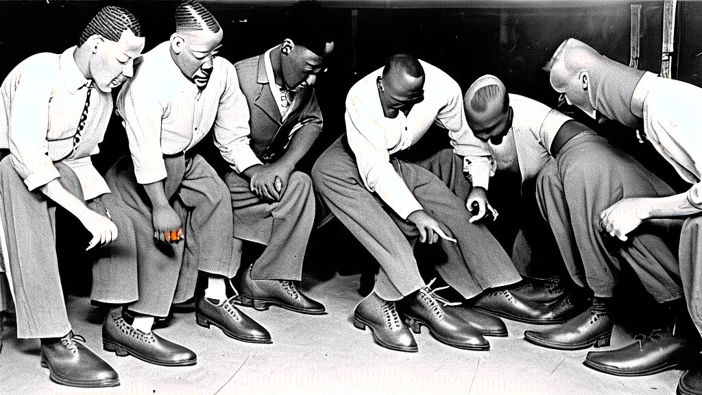 group of men inhaling women's shoes