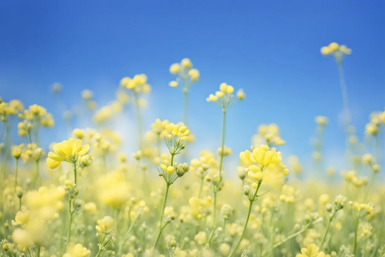 bottom half canola, detailed, top half sky, nature photo