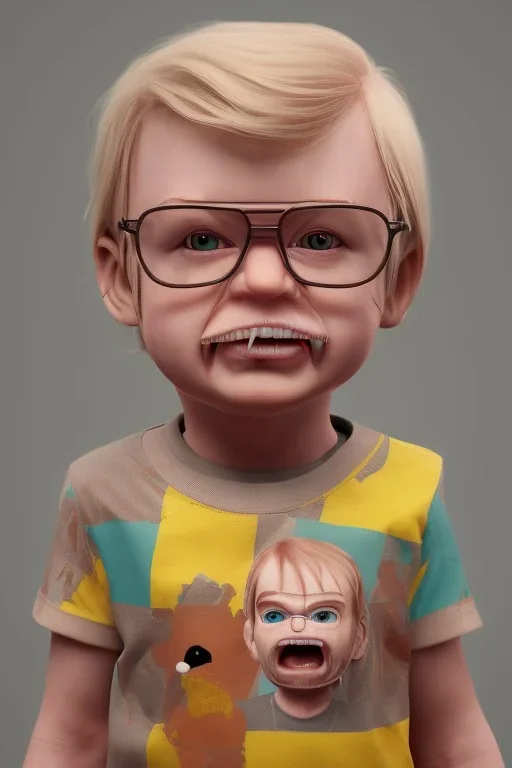 Dahmer toddler, full body, angry, bokeh, hyper realistic