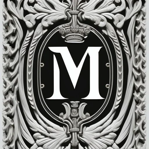 letter M, laurel wreath, roman style