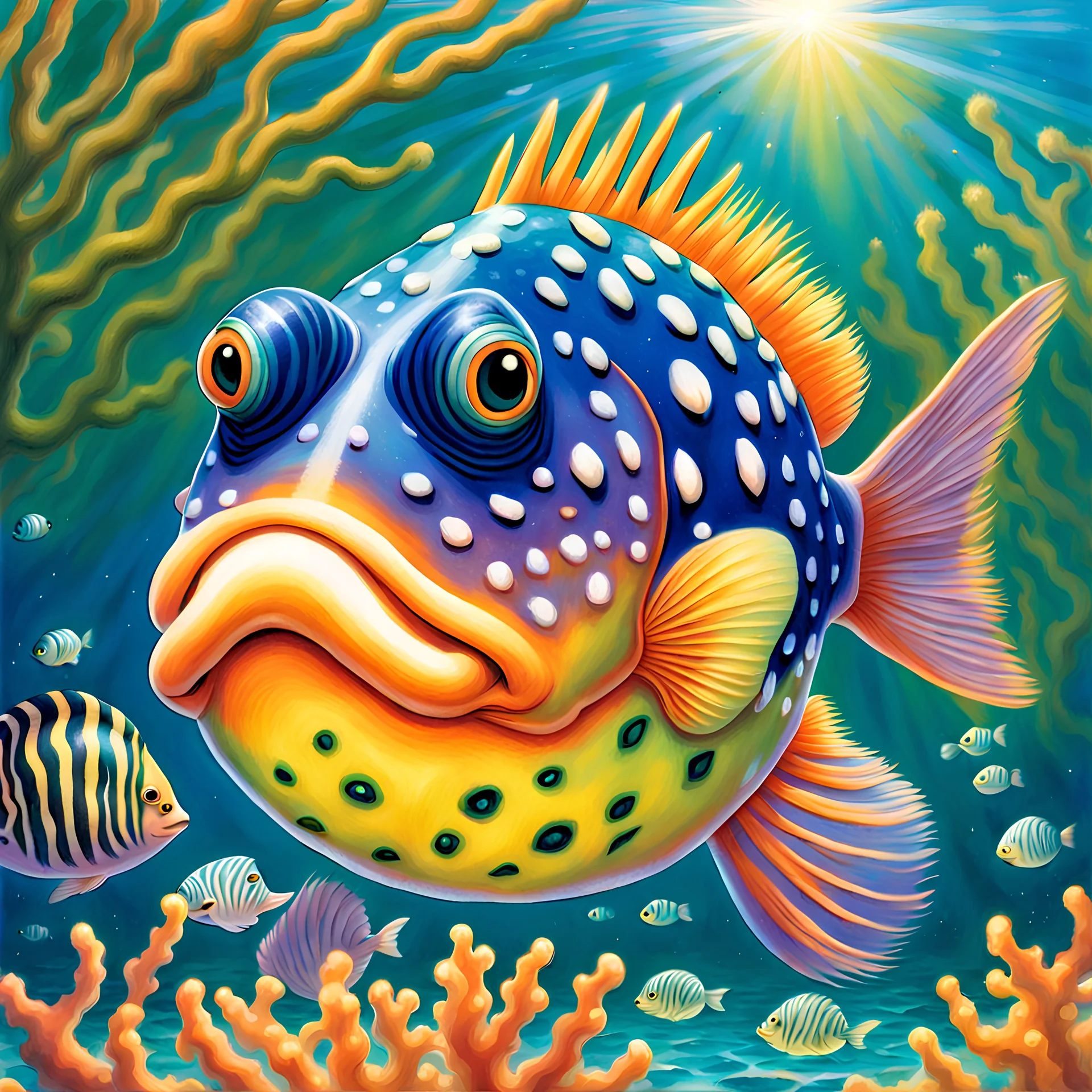 fantasy 90's tcg art of shiny pufferfish