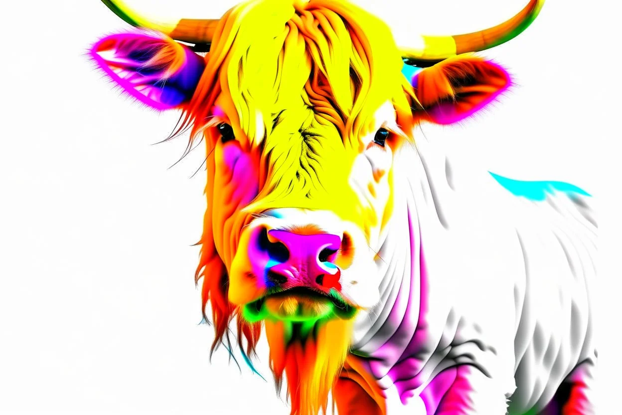 white,background,full,colour 3-d,highland cow pop.out,cool