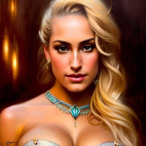 portrait beautiful face 'Paige Spiranac',busty,blonde,ancient bikini armor balanciaga fashion clothe painting by gaston bussiere, greg rutkowski, yoji shinkawa, yoshitaka amano, tsutomu nihei, donato giancola, tim hildebrandt, oil on canvas, cinematic composition, extreme detail,fit full head inside picture,16k