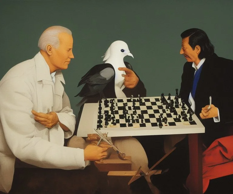 Complex Surgical Instruments,APutin, President Xi Of China And Joe Biden Play Chess With A Pigeon, Newborn Boy,Minimalism,Painting By Lucian Adrian Ghenie,Michelangelo,Freud,Rene Magritte,Salvador Dali,Pablo Picasso