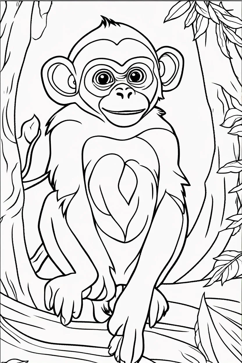 coloring page for kids, monkey, thick outline, low details, no shading, no color