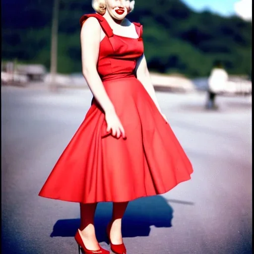 Fifties pretty young blonde woman high heels kodachrome photo