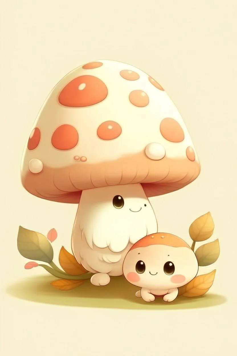 Cute mushroom, soft colors, one baby mushroom and mama mushroom