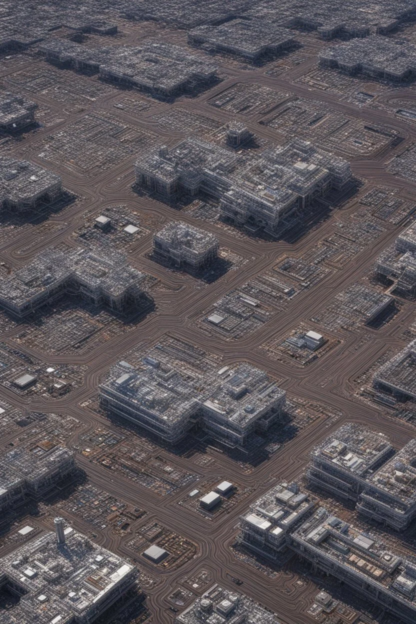 aerial photo of a landscape made up from computer parts like capacitors and microchips