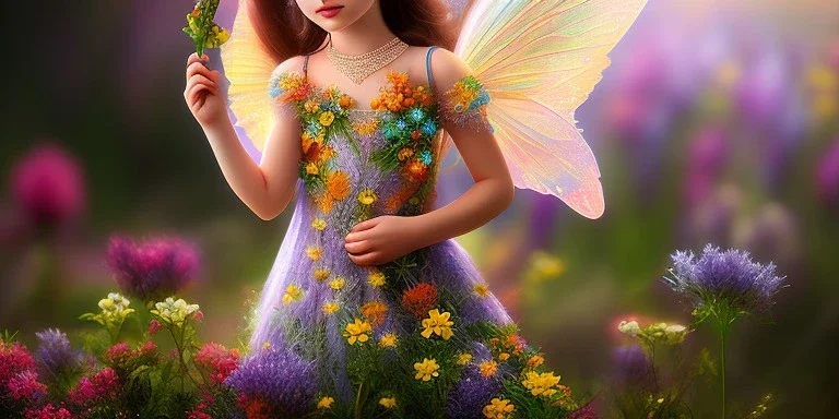 bright fairy, beautiful portrait, flowery landscape