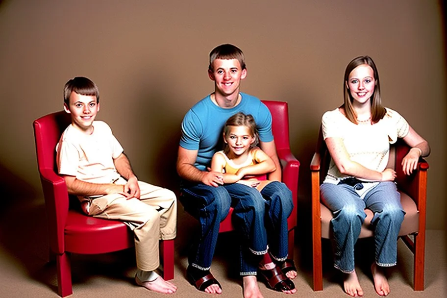 Awkward Family Photo, old and young sitting on chairs