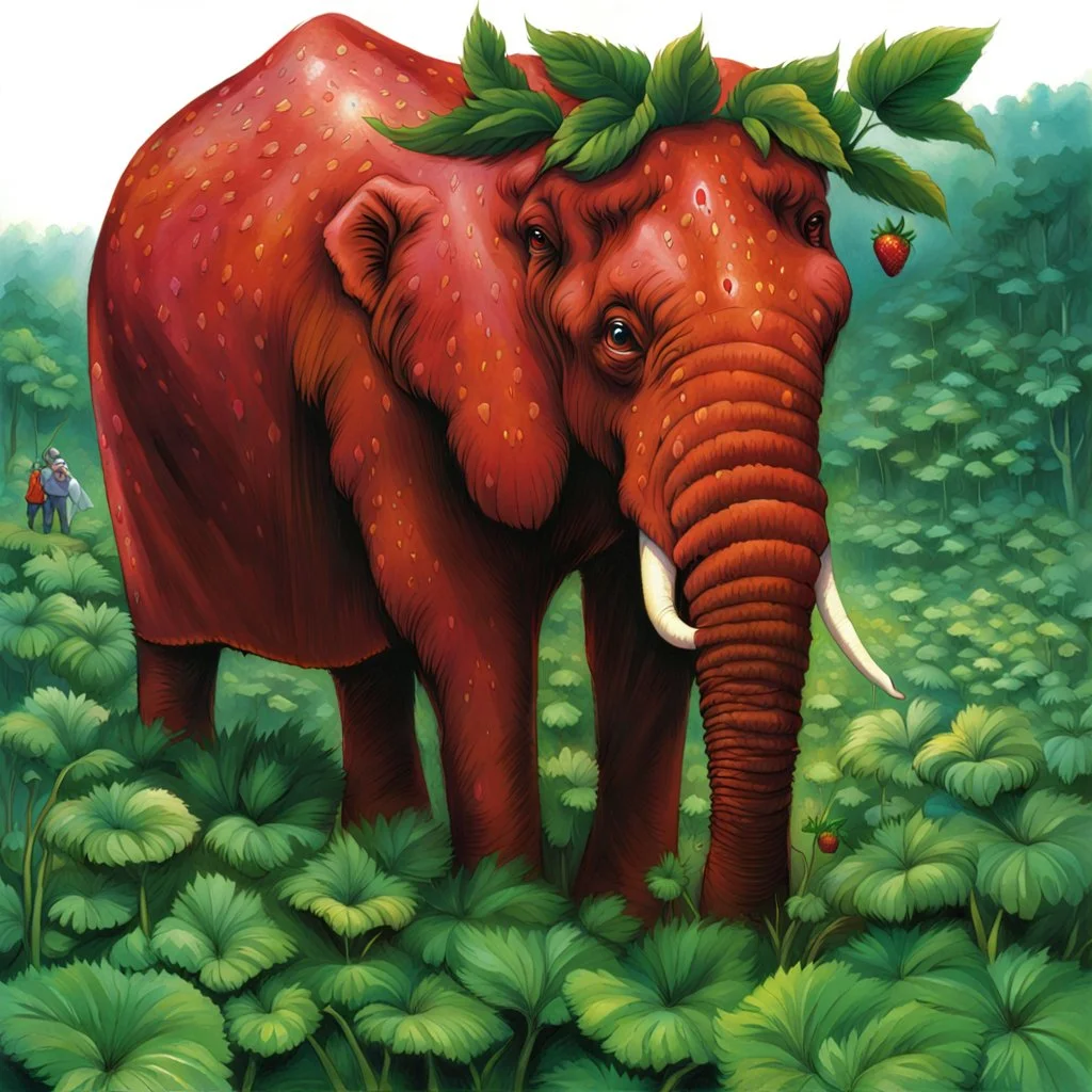 fantasy 90's tcg art of red strawberry elephant