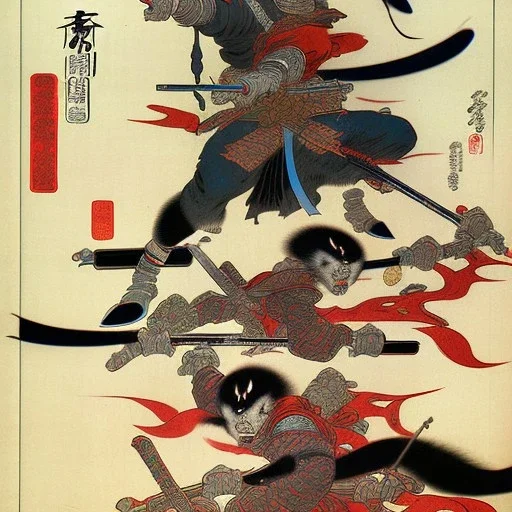 Dibujo Épico de Ninjas estilo de Utagawa Kuniyoshi