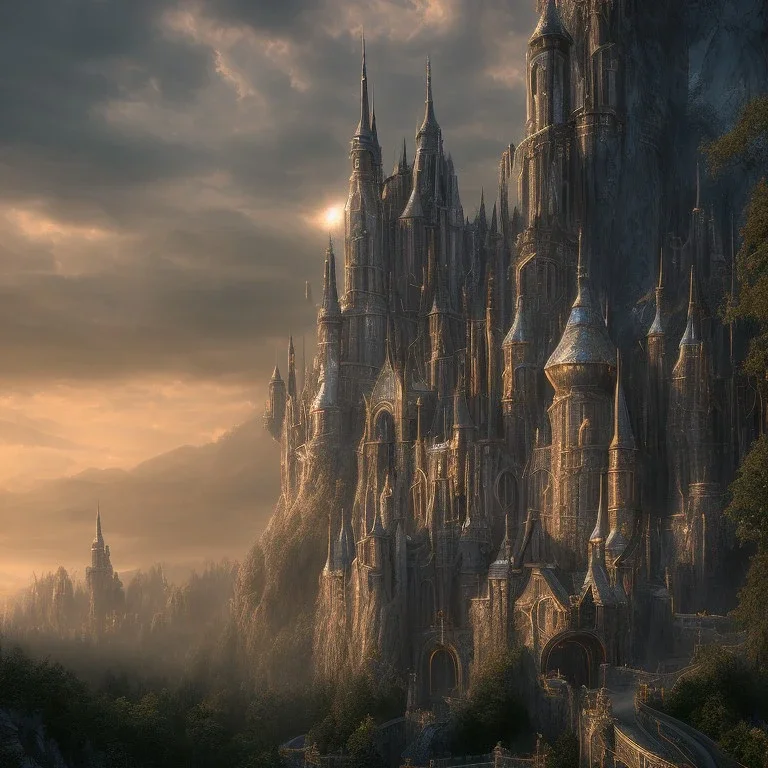 lord of the ring, biggest dark castle, tron,in the morning, 8k, finely detailed, photo realistic