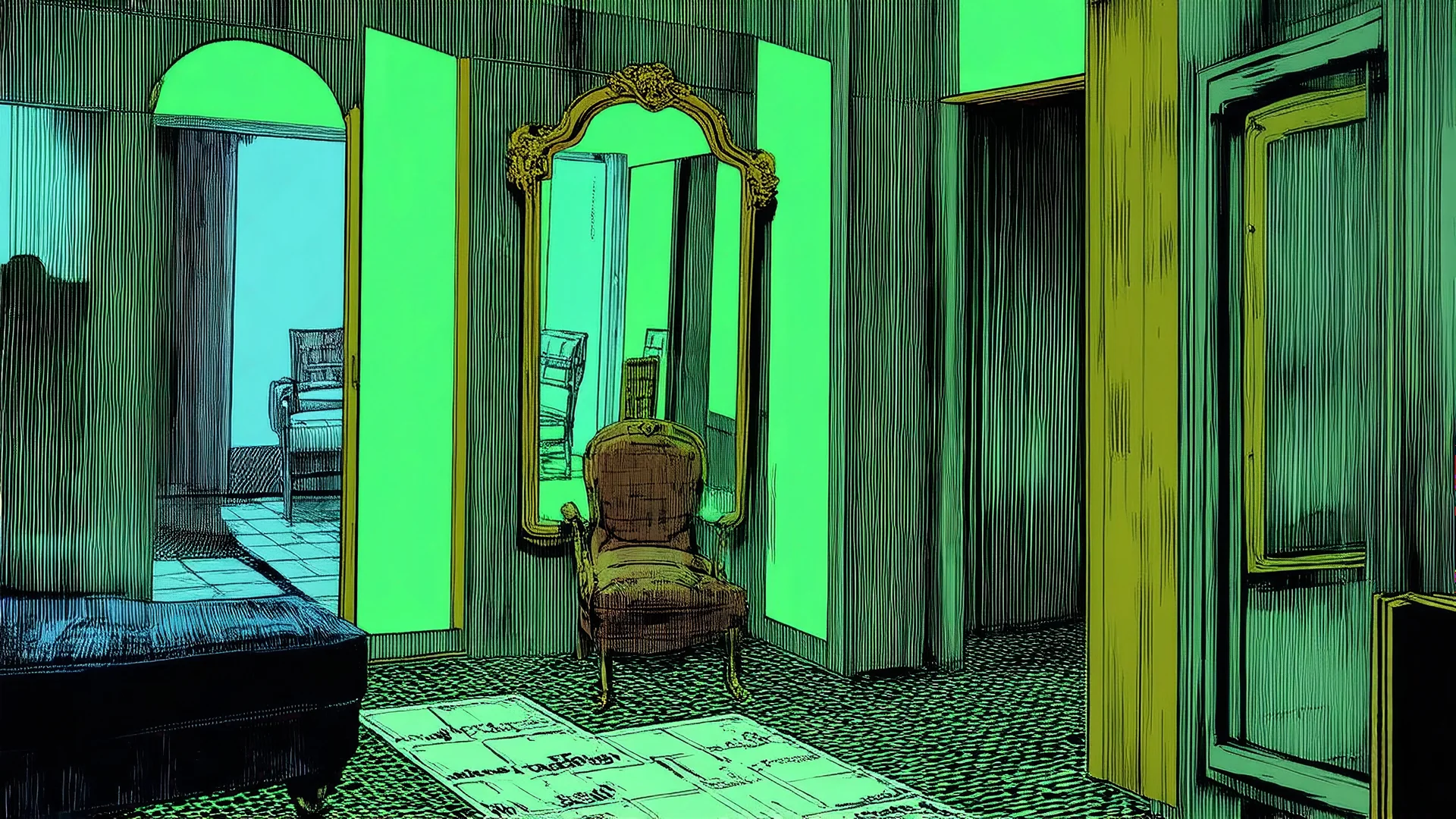 Mysterious room with mirrors by David Bromley