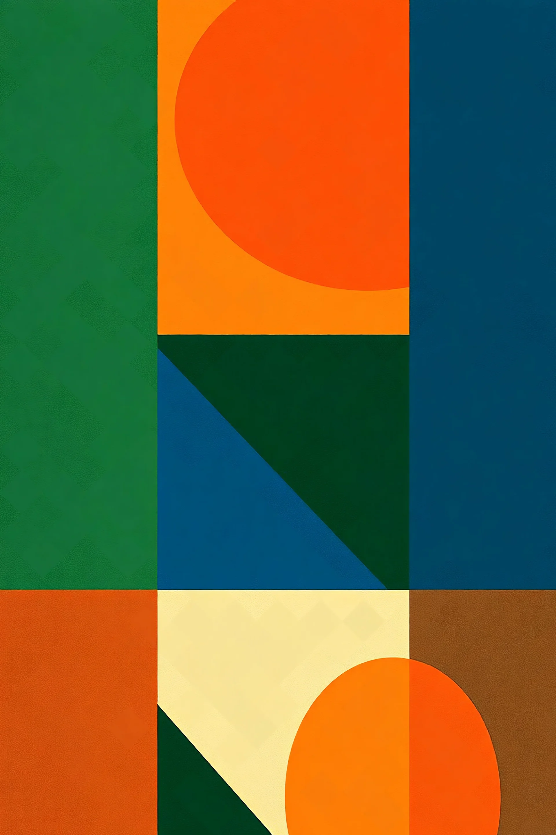 a green and blue and orange geometric shapes design in the style of bauhaus