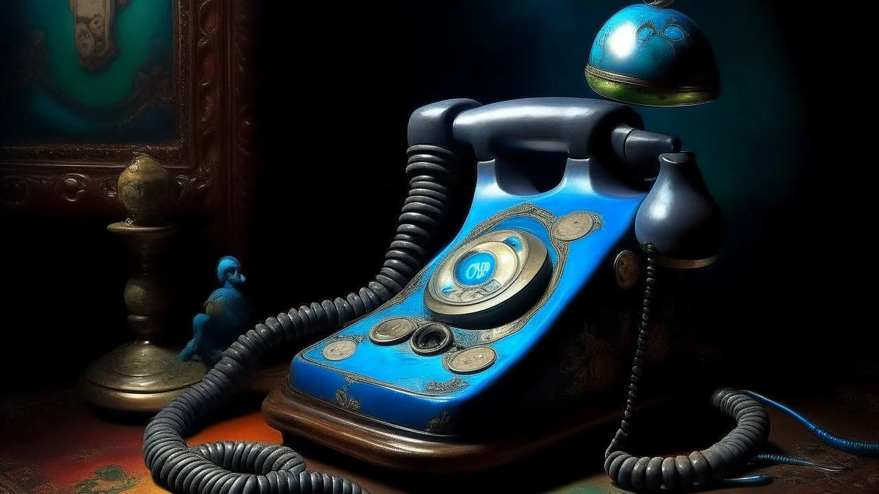 I want a picture that shows a haunted phone with a genie in it