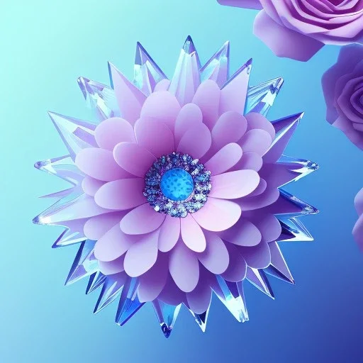 crystal, transparent, pink and blue flowers, beautiful, soft, hiht definition, 8k