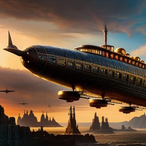 fullbody Drawing of 'sketch of steampunk Airship as in the movie mortal engines(2018)',intricate detail,andrea bonelli,Kilian Eng,Ohrai,evan lee,Aleksandr Sidelnikov,KyuYong Eom,three quarters frontal aerial view,toned colors,32k