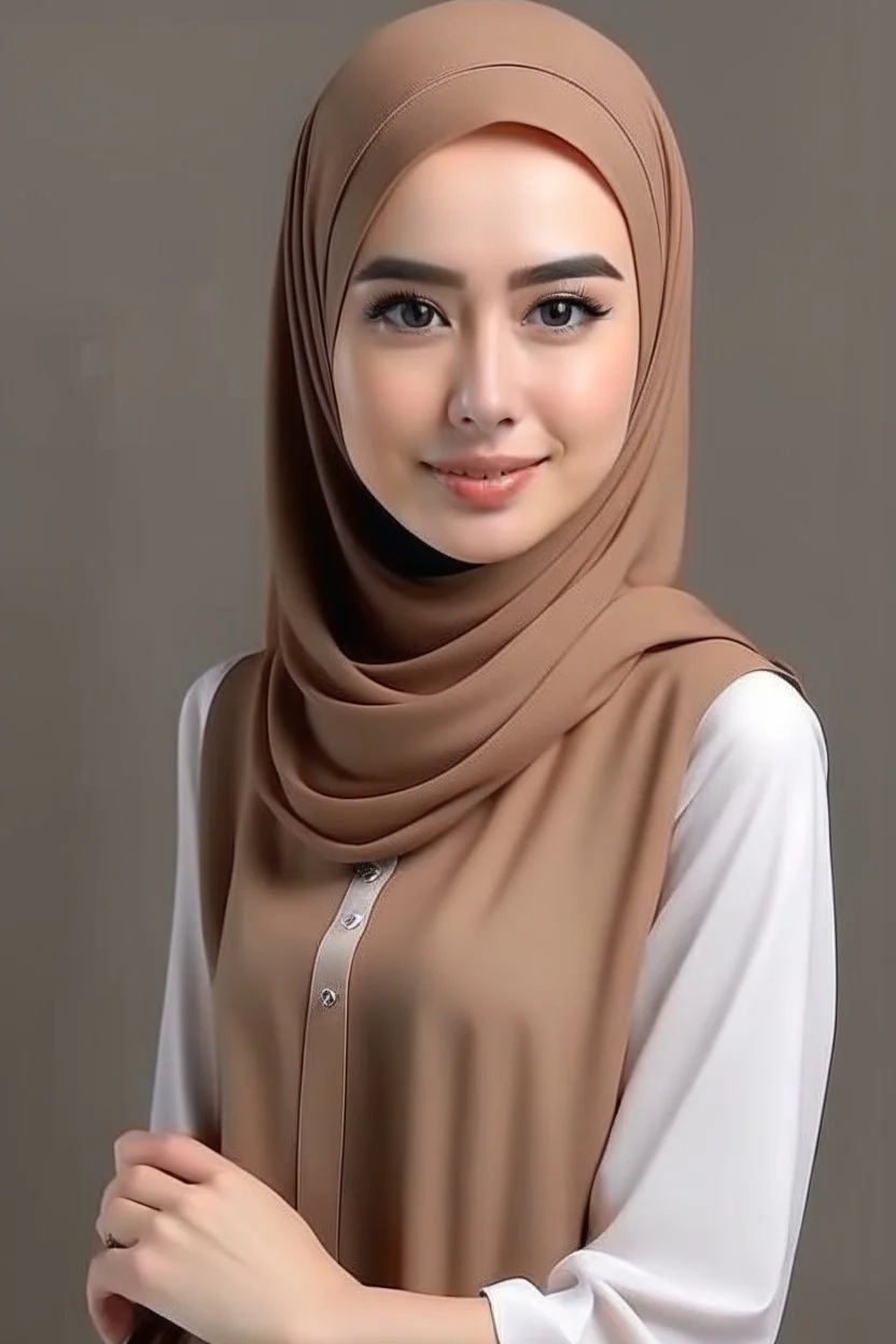 a muslim woman, fair skin, Malay race, standing posture, young executive