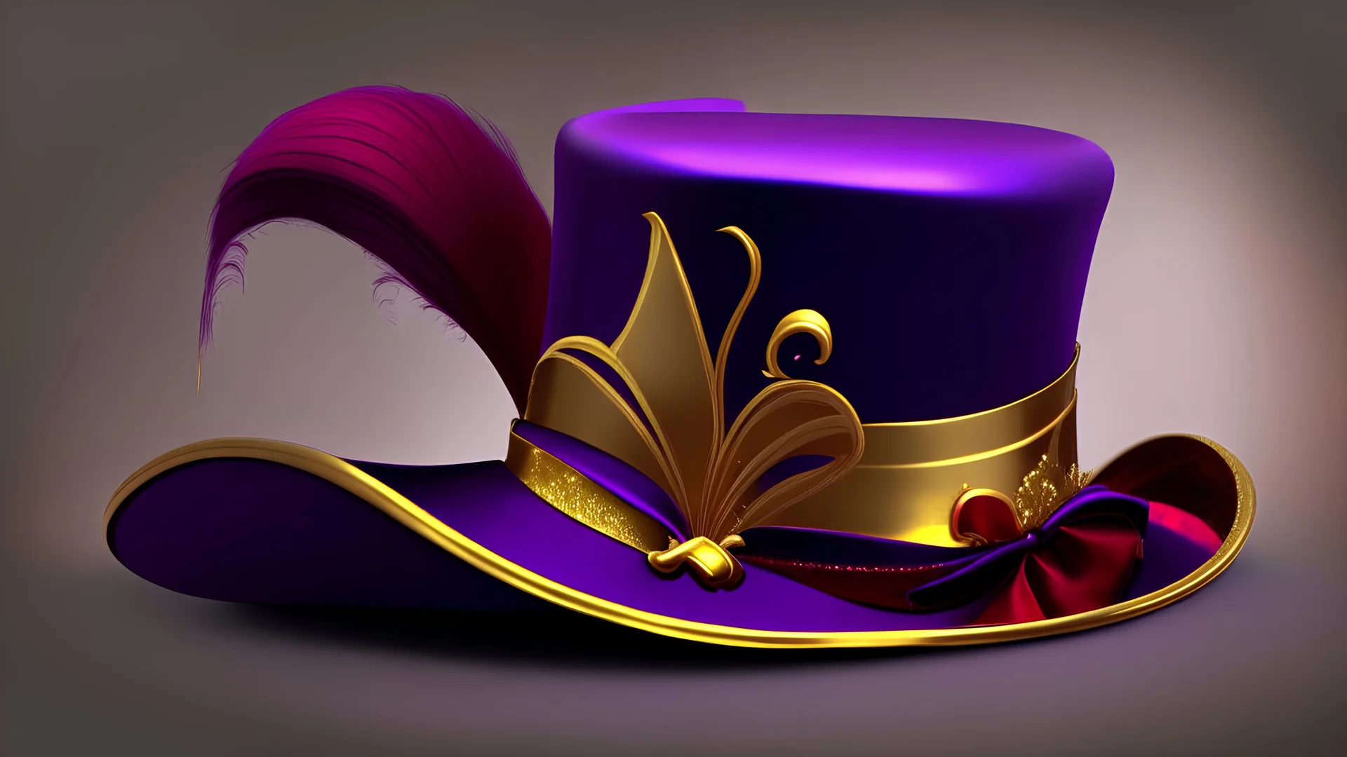 Purple and Red Tophat with a gold ribbon in the style of salvador dali