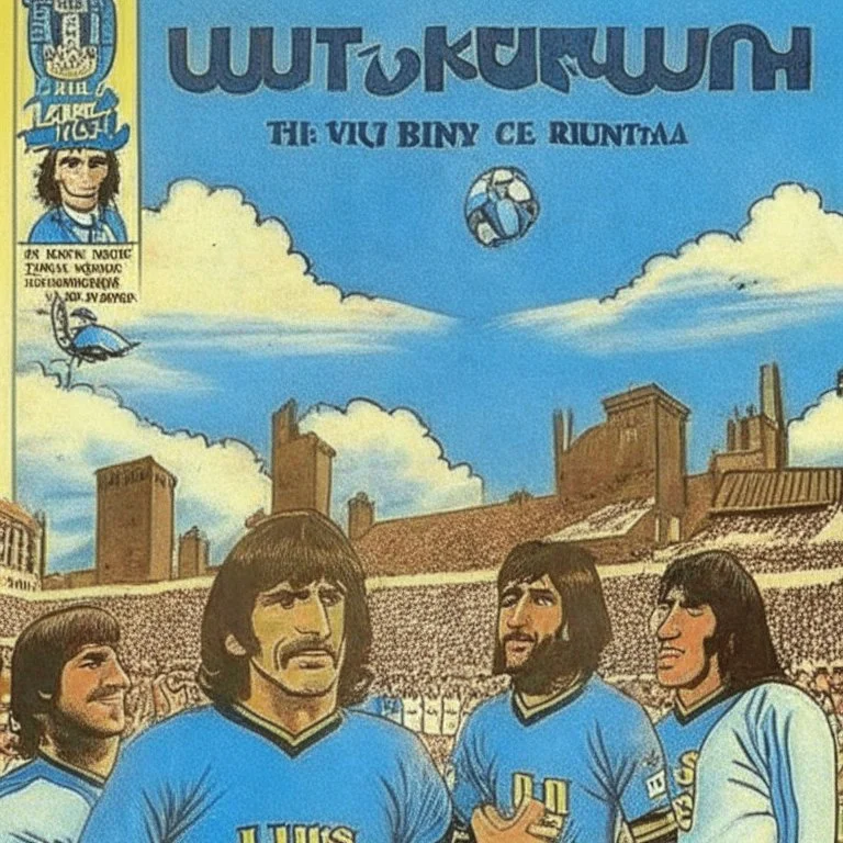 A 1980 medieval london comic cover of uruguayan sky-blue football magazine. At the street city, Monty Pyton. Championship.