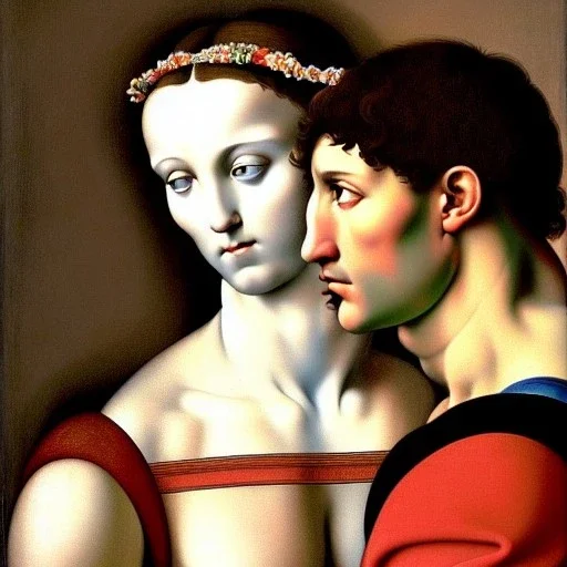 portrait of a male and a beatiful female Michelangelo style