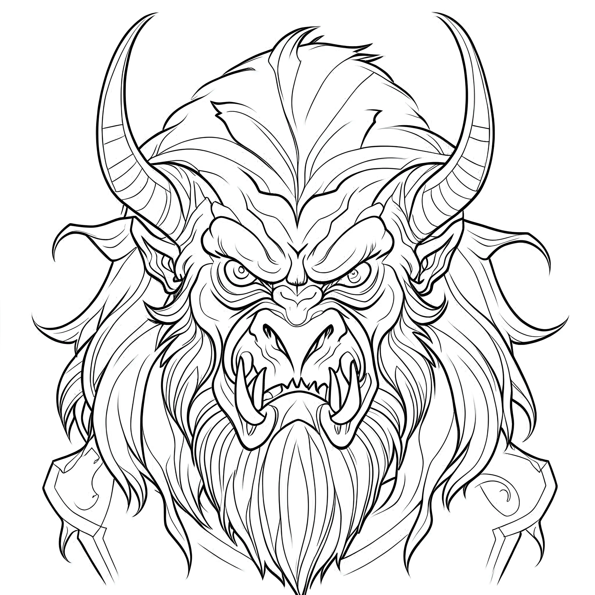 outline art for square krampus portrait coloring page for kids, classic manga style, anime style, realistic modern cartoon style, white background, sketch style, only use outline, clean line art, no shadows, clear and well outlined