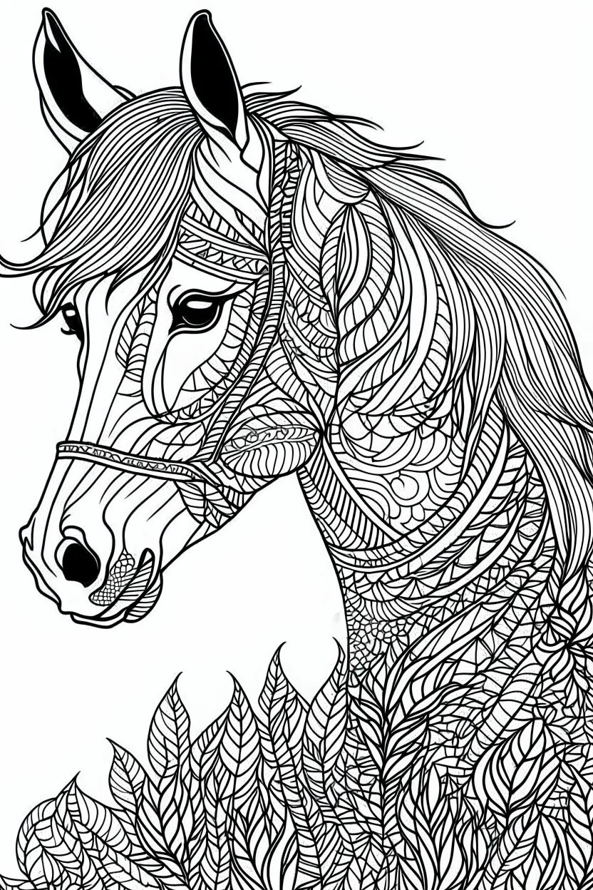 create a 2d black outline, "horse coloring book for girls", coloring page, low details design, black contour, coloring page design, simple background, colorful , card style, coloring page for girls, white background, sketch style