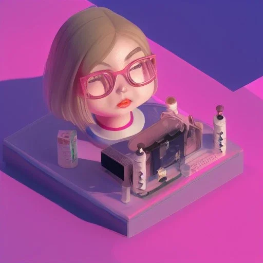 isometric clean art of symmetrical super cute cute cute fat girl wearing shades, full wet lips, soft lighting, overcast shadows, soft pastel gradients, high definition, 3d icon clay render, blender 3d, studio lighting, god rays, octane render, unreal engine 5