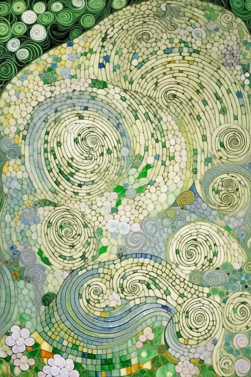 A pale green swirly glacier painted by Gustav Klimt