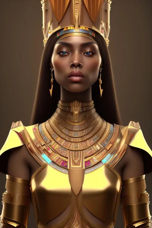 Beautiful brown pharaonic queen, pharaonic dress, clear features, too many details, 4k, 8k, portrait, 3d, fantasy