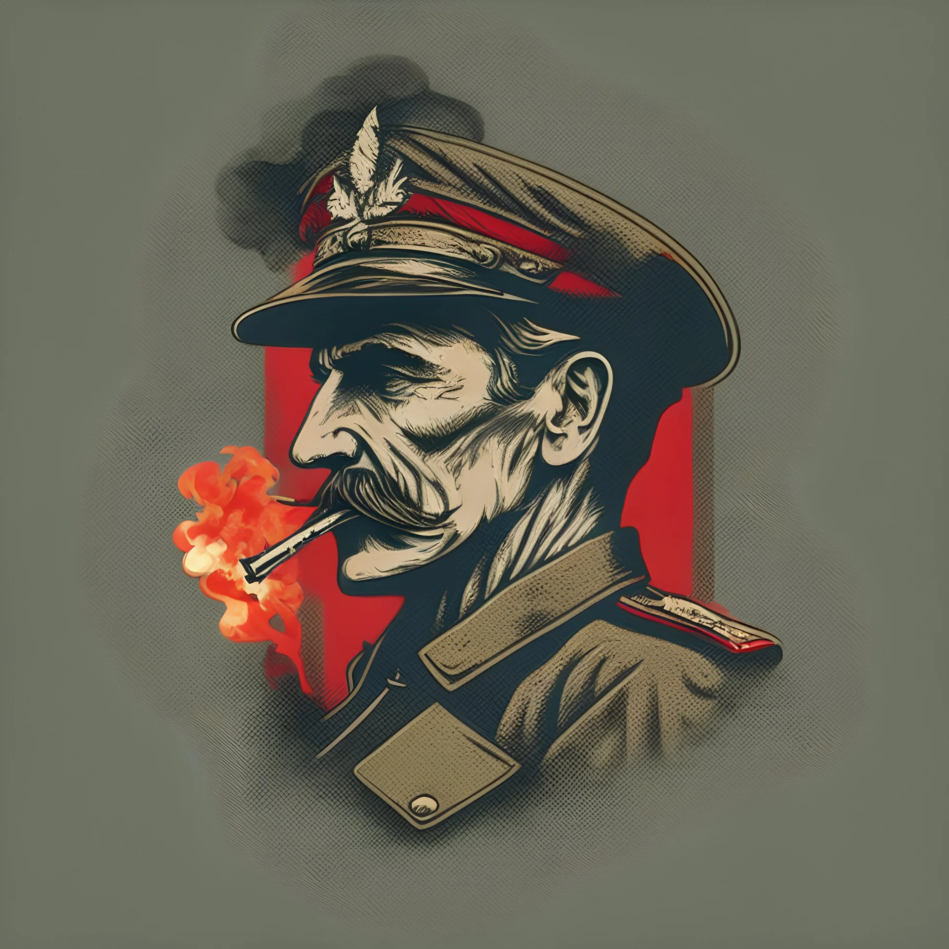 logo, the general smoking a cigarette