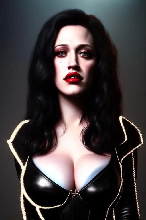 painting of kat dennings as evil queen in black leather pants, , leather, angry, stern look, volumetric lighting, particales,highly detailed,cinematic, deep colours,8, highly detailed, digital painting, artstation, concept art, smooth, sharp focus,