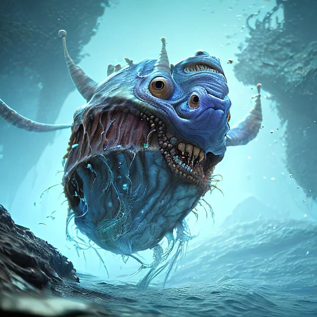 fluid ink angler fish creature, unreal engine 5, 8k resolution, photorealistic, ultra detailed