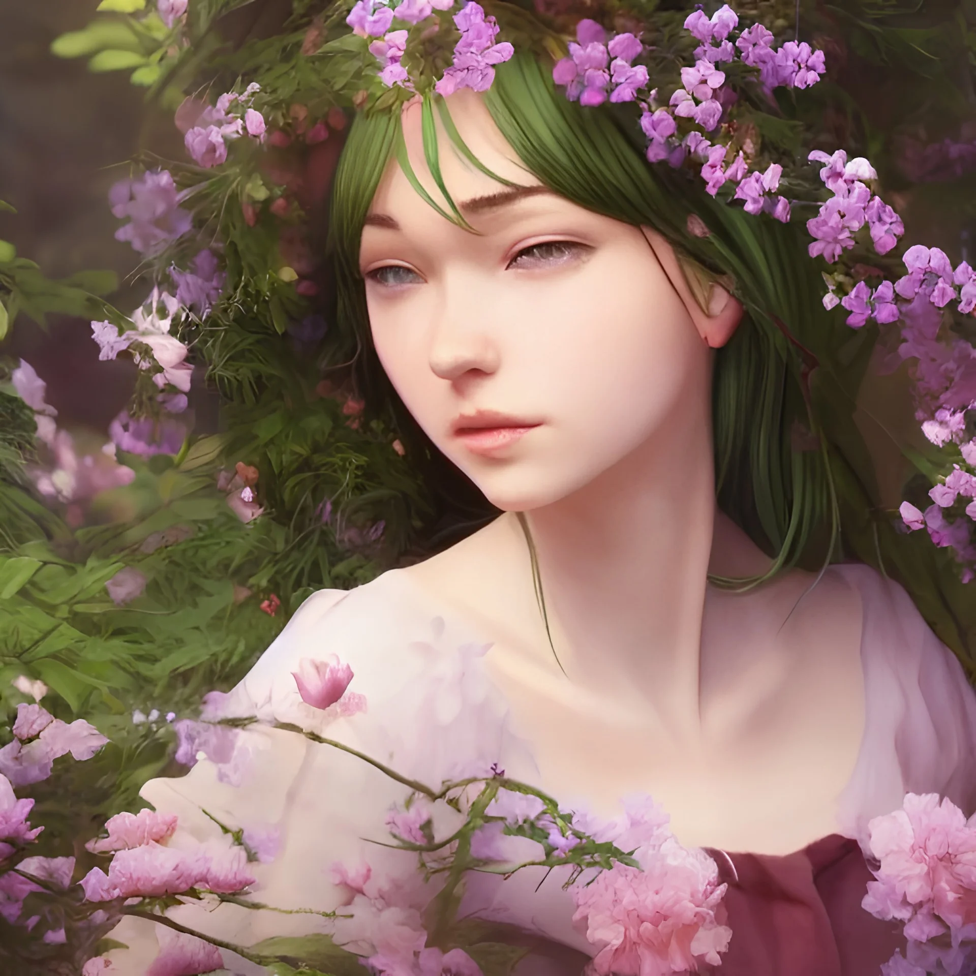 A beautiful person in a garden, close up on face, Sophie Anderson, llya Kuvshinov, JB Monge, Anders Zorn, featured on cgsociety, anime aesthetic