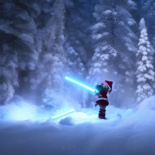 Santa lightsaber huge army battle snow monsters