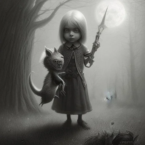 cute girl and litlle monster, Style John Kenn Mortensen,