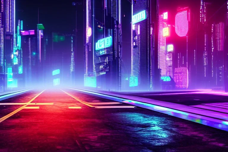 Cyberpunk street with holograms, 4k